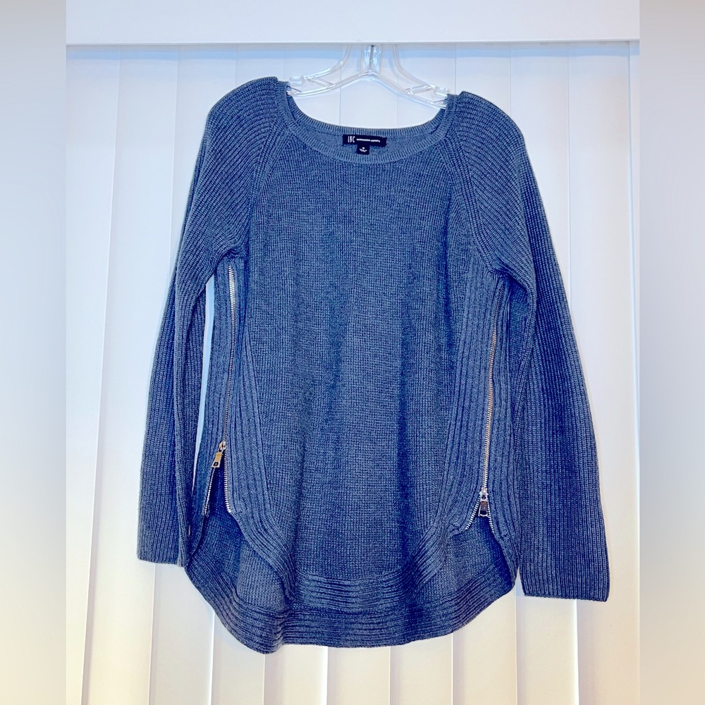 Blue Sweater with Zipper Accents